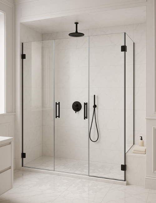 מקלחת מעוצבת עם סף מים waterline